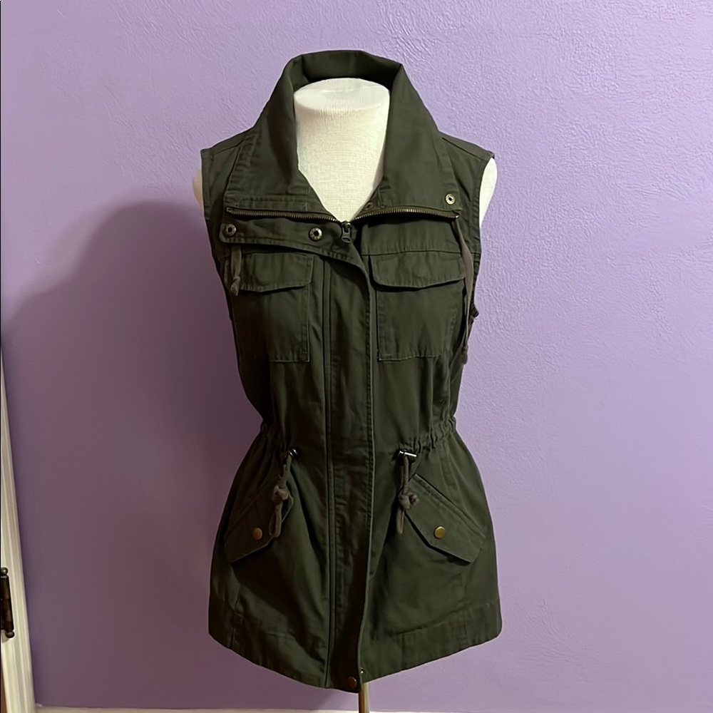 Sebby 100% Cotton Olive Green Military Style Cargo Utility Vest Women's Small